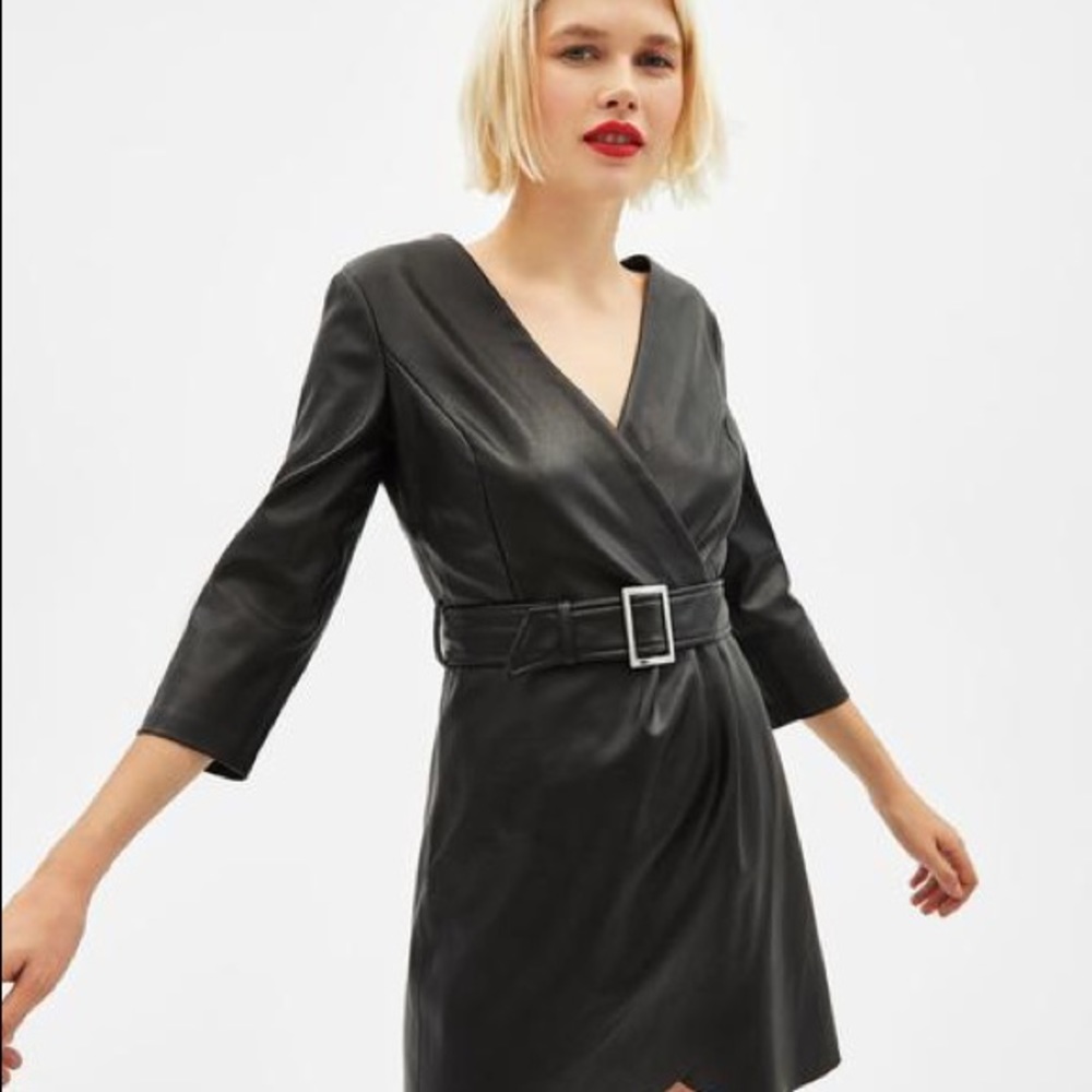 (SOLD) NWT Bershka Faux Black Leather Dress w/Belt